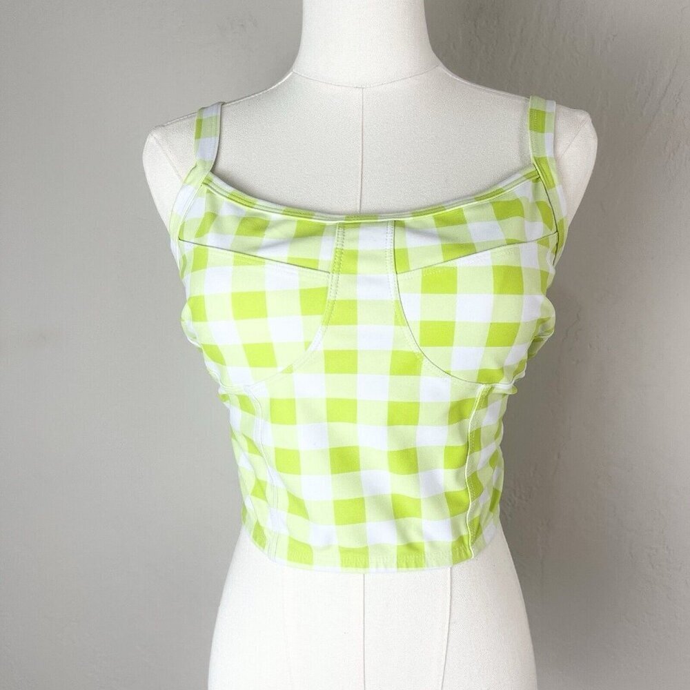 Year of Ours Gingham Bustier Tank Top Green Activewear Athleisure Size Medium